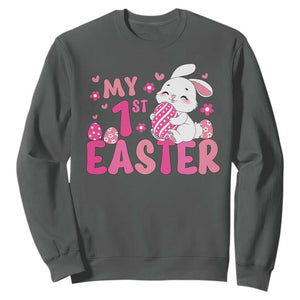 Baby First Easter Sweatshirt Cute Newborn Gift Bunny Rabbit TS10 Dark Heather Print Your Wear