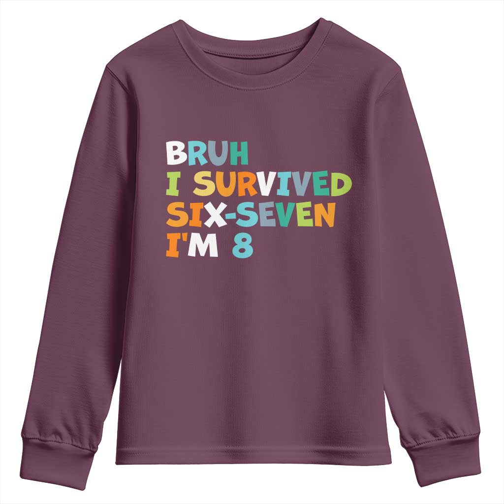 8th Birthday Youth Sweatshirt Im 8 Year Old Six Seven Bruh I Survived 67 TS10 Maroon Print Your Wear