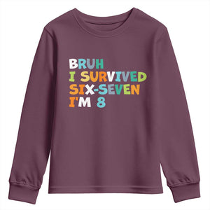 8th Birthday Youth Sweatshirt Im 8 Year Old Six Seven Bruh I Survived 67 TS10 Maroon Print Your Wear