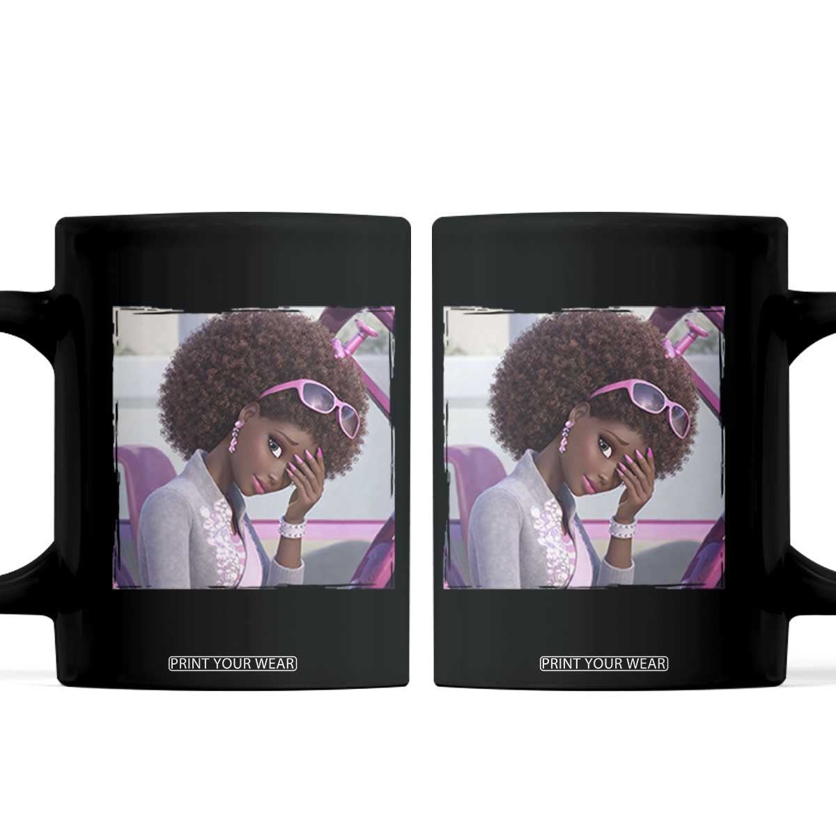 Disgusted Black Doll Meme Coffee Mug Funny Sassy Reaction Afro Girl With Attitude TS10 Black Print Your Wear