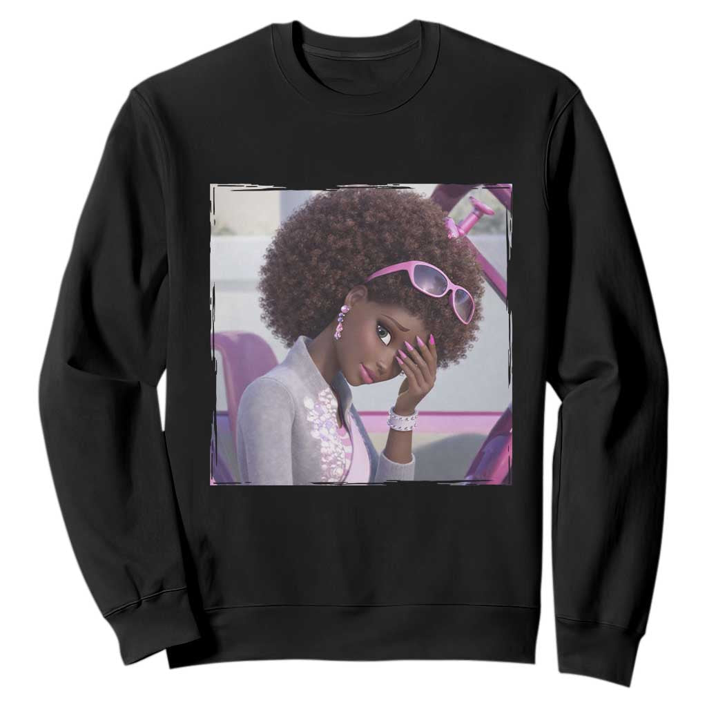 Disgusted Black Doll Meme Sweatshirt Funny Sassy Reaction Afro Girl With Attitude TS10 Black Print Your Wear