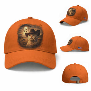 Funny Cowboy Cat UFO Baseball Cap Retro Western Rodeo Meme Cats Lover Gift TS10 Baseball Cap Universal Fit Orange Print Your Wear