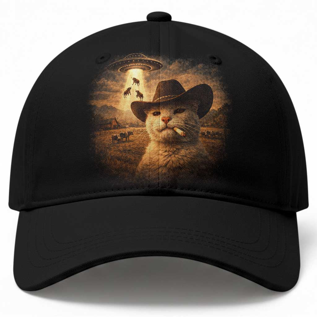 Funny Cowboy Cat UFO Baseball Cap Retro Western Rodeo Meme Cats Lover Gift TS10 Print Your Wear