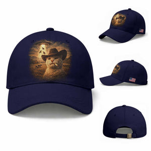 Funny Cowboy Cat UFO Baseball Cap Retro Western Rodeo Meme Cats Lover Gift TS10 Baseball Cap Universal Fit Dark Blue Print Your Wear