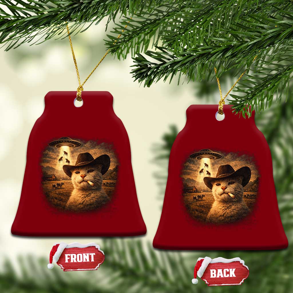 Funny Cowboy Cat UFO Ceramic Ornament Retro Western Rodeo Meme Cats Lover Gift TS10 Print Your Wear