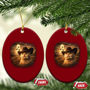 Funny Cowboy Cat UFO Ceramic Ornament Retro Western Rodeo Meme Cats Lover Gift TS10 Print Your Wear