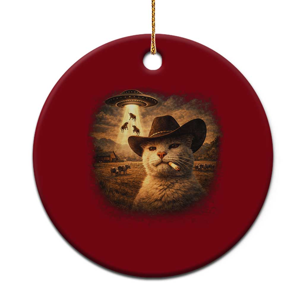Funny Cowboy Cat UFO Ceramic Ornament Retro Western Rodeo Meme Cats Lover Gift TS10 1pc Red Print Your Wear