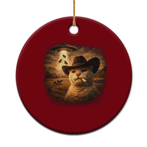 Funny Cowboy Cat UFO Ceramic Ornament Retro Western Rodeo Meme Cats Lover Gift TS10 1pc Red Print Your Wear