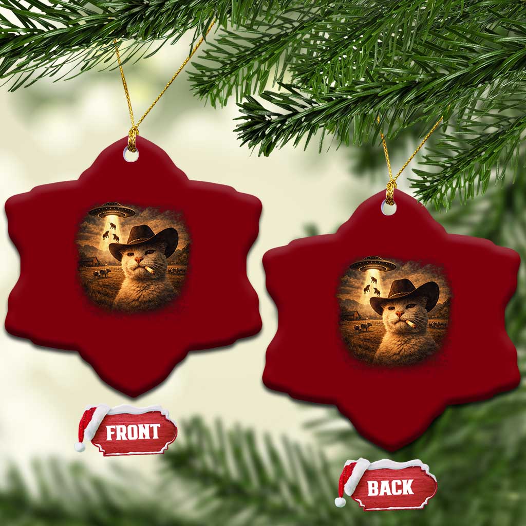 Funny Cowboy Cat UFO Ceramic Ornament Retro Western Rodeo Meme Cats Lover Gift TS10 Print Your Wear