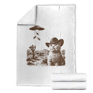 UFO Cowboy Cat Throw Blanket Vintage Graphic Retro Western Rodeo TS10 White Print Your Wear