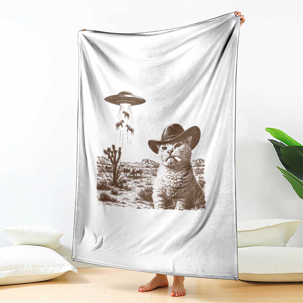 UFO Cowboy Cat Throw Blanket Vintage Graphic Retro Western Rodeo TS10 Print Your Wear