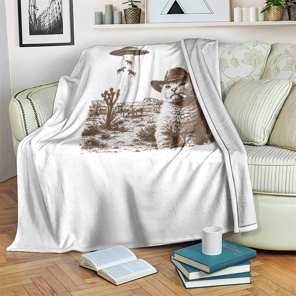 UFO Cowboy Cat Throw Blanket Vintage Graphic Retro Western Rodeo TS10 Print Your Wear