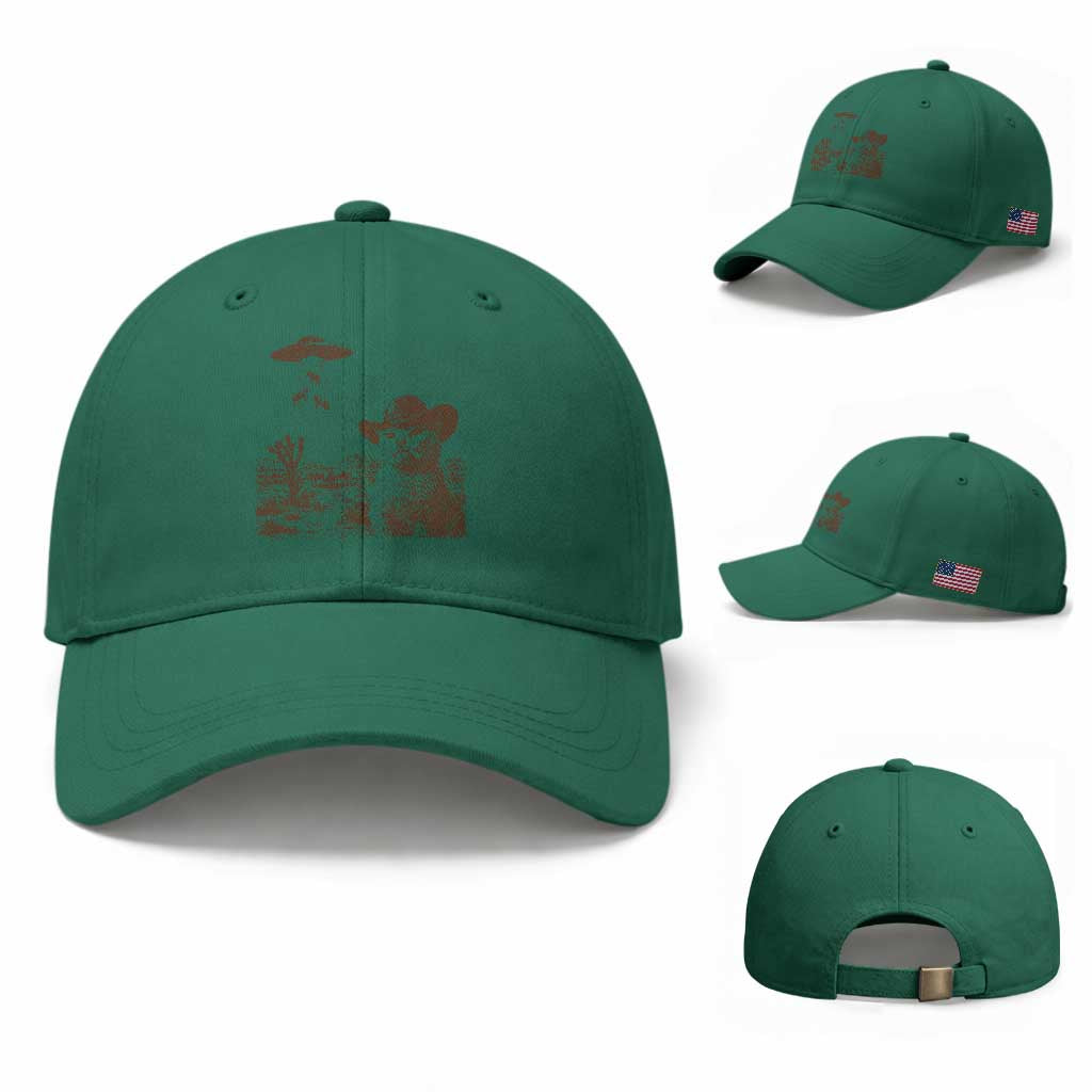 UFO Cowboy Cat Baseball Cap Vintage Graphic Retro Western Rodeo TS10 Baseball Cap Universal Fit Irish Green Print Your Wear