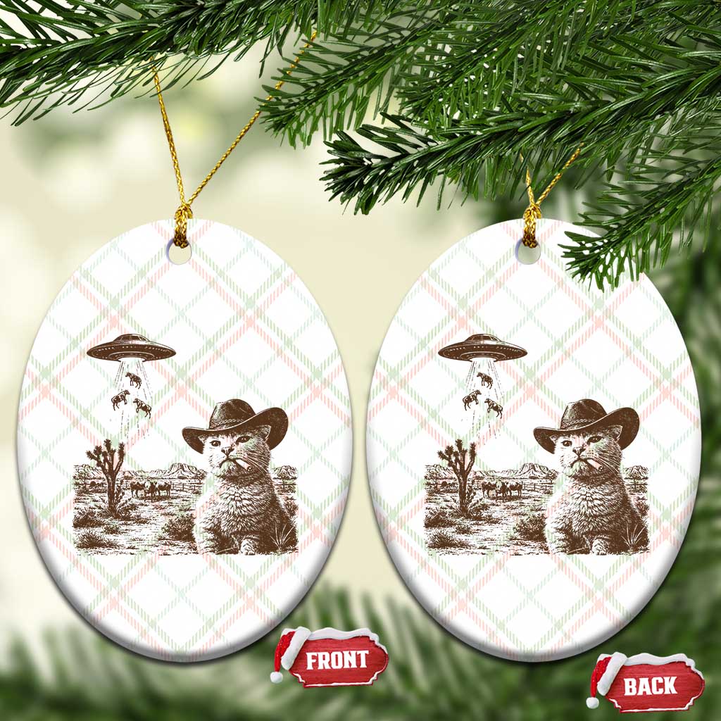 UFO Cowboy Cat Ceramic Ornament Vintage Graphic Retro Western Rodeo TS10 Print Your Wear