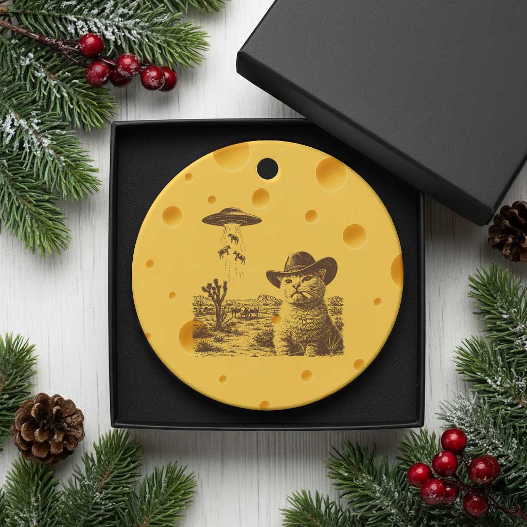 UFO Cowboy Cat Ceramic Ornament Vintage Graphic Retro Western Rodeo TS10 1pc Yellow Cheese Print Your Wear