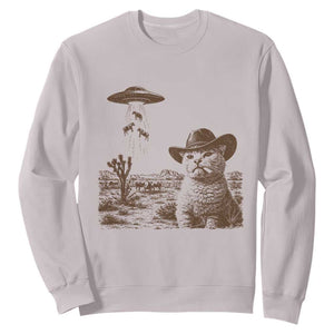 UFO Cowboy Cat Sweatshirt Vintage Graphic Retro Western Rodeo TS10 Ice Gray Print Your Wear