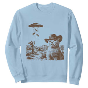 UFO Cowboy Cat Sweatshirt Vintage Graphic Retro Western Rodeo TS10 Light Blue Print Your Wear