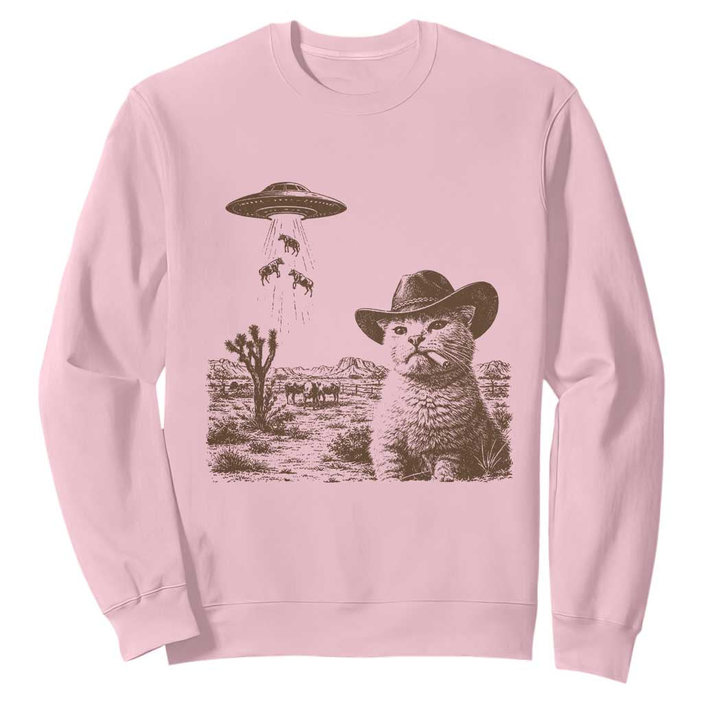 UFO Cowboy Cat Sweatshirt Vintage Graphic Retro Western Rodeo TS10 Light Pink Print Your Wear