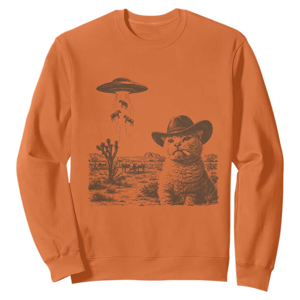 UFO Cowboy Cat Sweatshirt Vintage Graphic Retro Western Rodeo TS10 Orange Print Your Wear