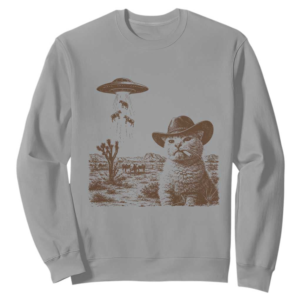 UFO Cowboy Cat Sweatshirt Vintage Graphic Retro Western Rodeo TS10 Sport Gray Print Your Wear