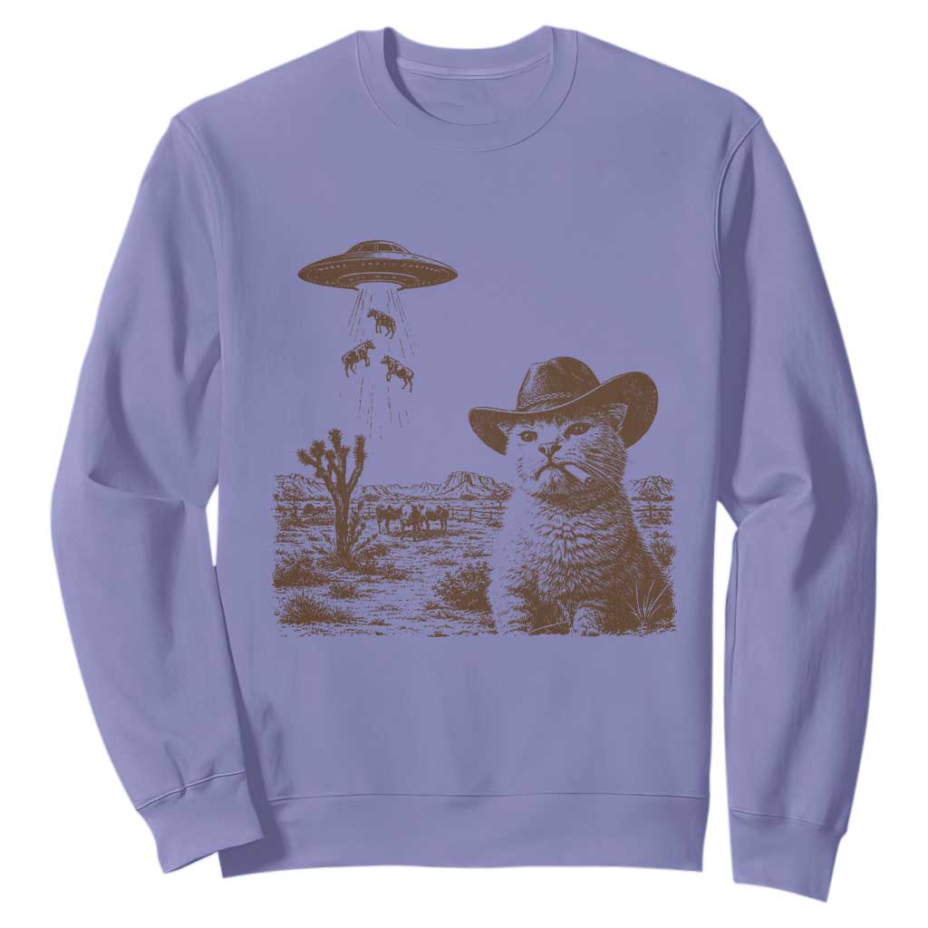 UFO Cowboy Cat Sweatshirt Vintage Graphic Retro Western Rodeo TS10 Violet Print Your Wear