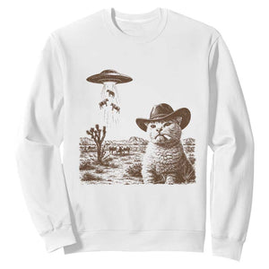 UFO Cowboy Cat Sweatshirt Vintage Graphic Retro Western Rodeo TS10 White Print Your Wear