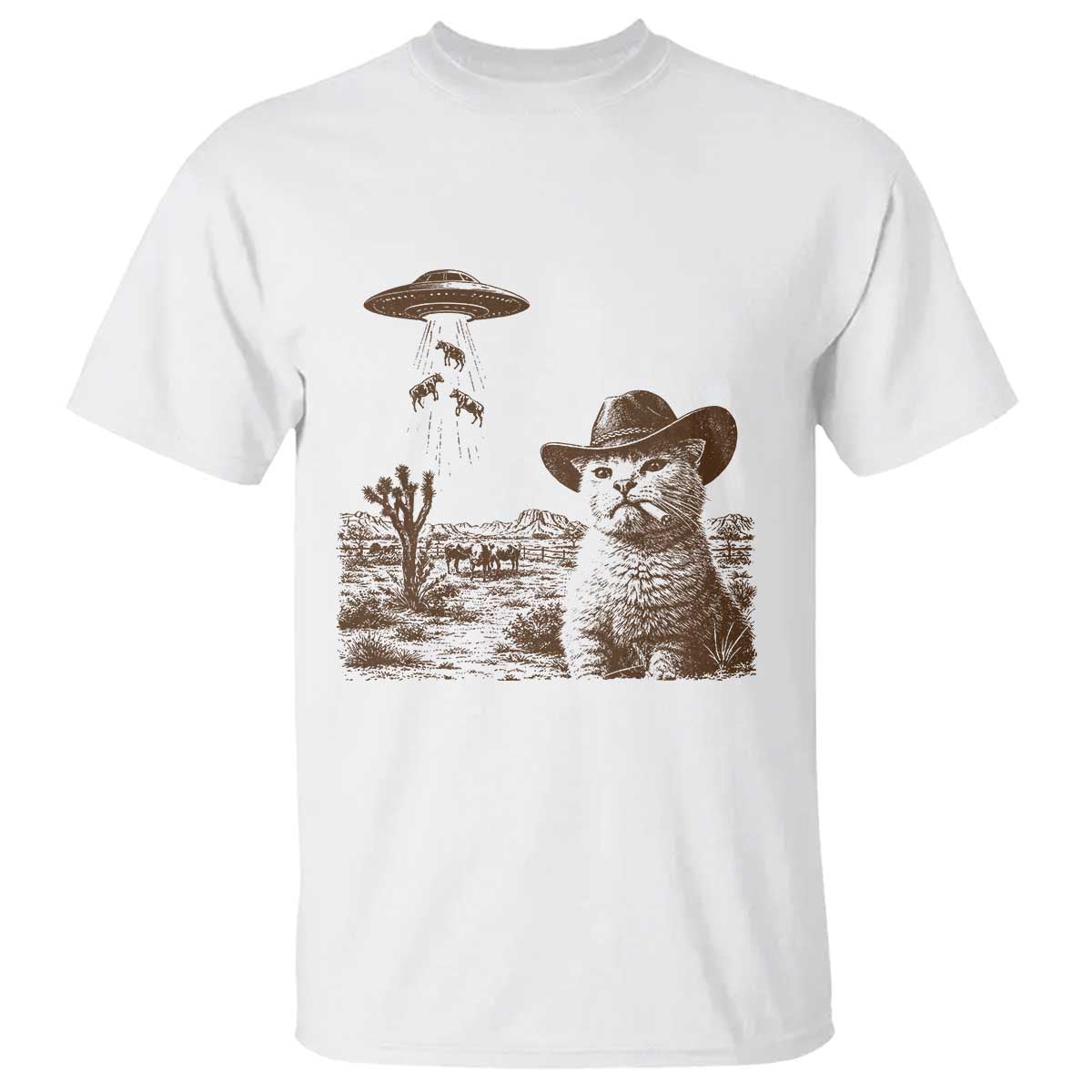 UFO Cowboy Cat T Shirt Vintage Graphic Retro Western Rodeo TS10 White Print Your Wear