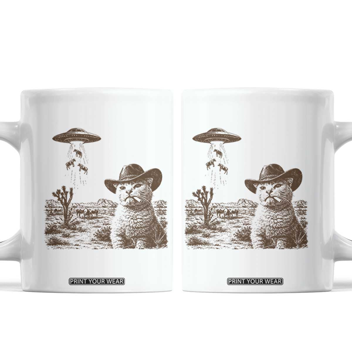 UFO Cowboy Cat Coffee Mug Vintage Graphic Retro Western Rodeo TS10 White Print Your Wear