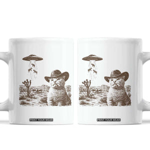 UFO Cowboy Cat Coffee Mug Vintage Graphic Retro Western Rodeo TS10 White Print Your Wear