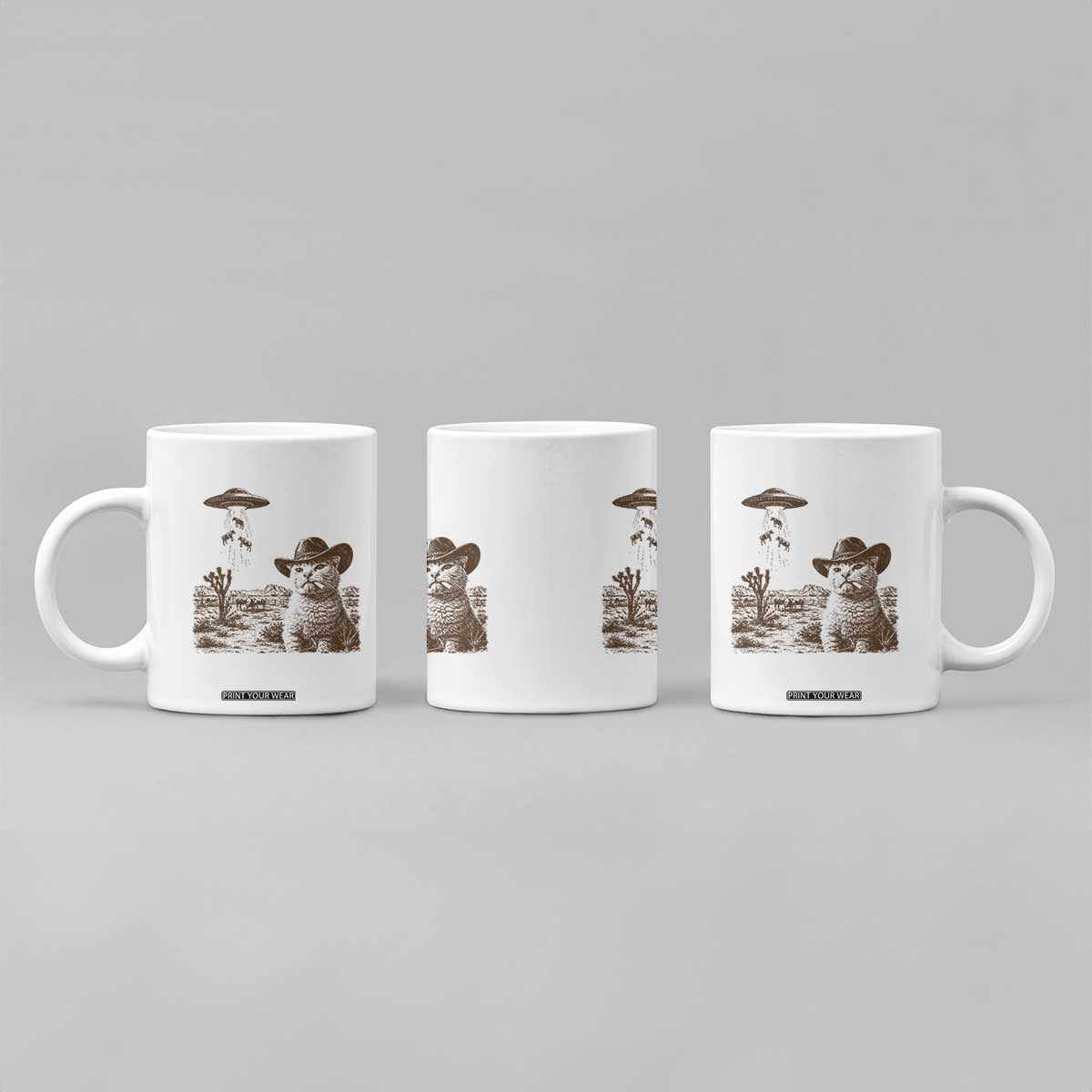 UFO Cowboy Cat Coffee Mug Vintage Graphic Retro Western Rodeo TS10 Print Your Wear