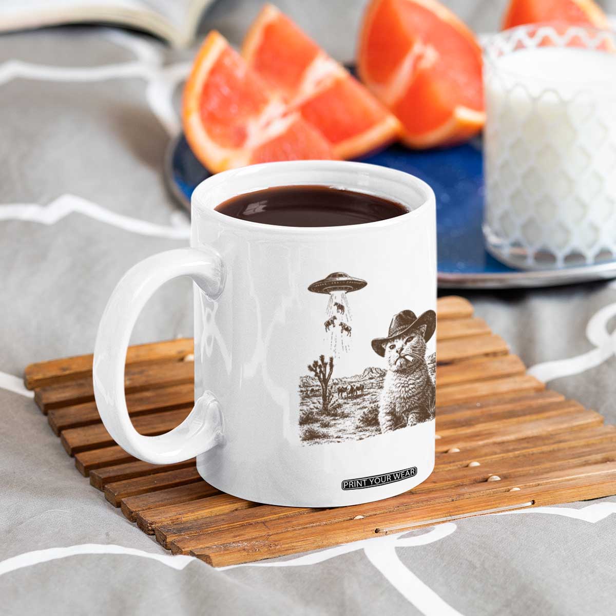 UFO Cowboy Cat Coffee Mug Vintage Graphic Retro Western Rodeo TS10 Print Your Wear