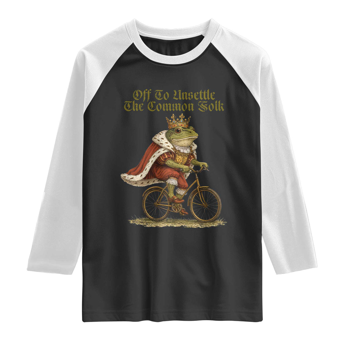 Chaotic Frog Meme Raglan Shirt Off To Unsettle The Common Folk Vintage Unhinged Humor TS10 Black White Print Your Wear