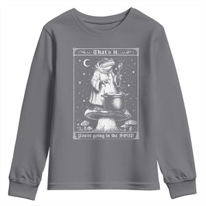 Frog Meme Youth Sweatshirt Thats It Youre Going In The Soup Funny Weirdcore TS10 Charcoal Print Your Wear