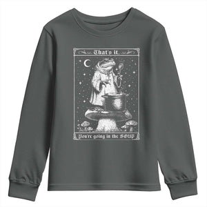Frog Meme Youth Sweatshirt Thats It Youre Going In The Soup Funny Weirdcore TS10 Dark Heather Print Your Wear