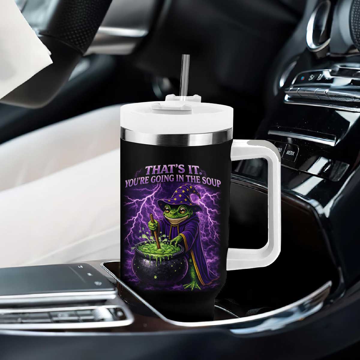 Frog Meme Tumbler With Handle Vintage Graphic Thats It Youre Going In The Soup TS10 Print Your Wear