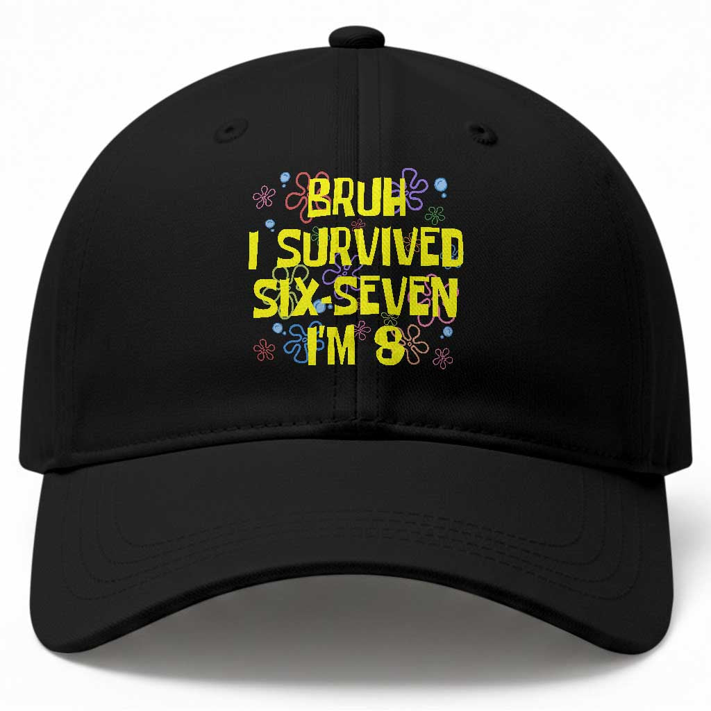 8th Birthday Baseball Cap Im 8 Year Old Bruh I Survived 67 Colorful Bubble Flower TS10 Print Your Wear