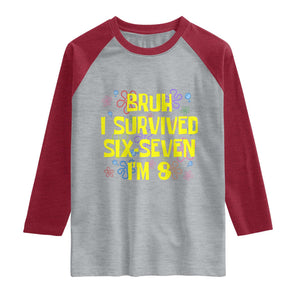 8th Birthday Raglan Shirt Im 8 Year Old Bruh I Survived 67 Colorful Bubble Flower TS10 Heather Gray Heather Red Print Your Wear