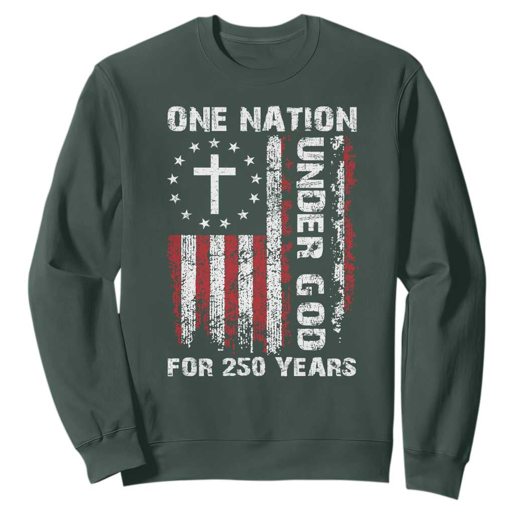 250 Years Anniversary Sweatshirt 250th Independence Day Freedom One Nation Under God US Flag TS10 Dark Forest Green Print Your Wear