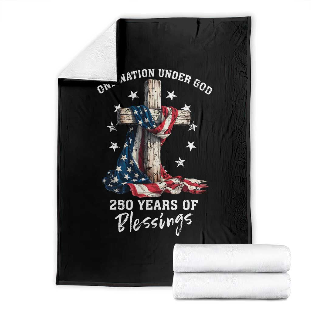 250th Anniversary USA Throw Blanket One Nation Under God US 250 Flag Cross 4th Of July TS10 Black Print Your Wear