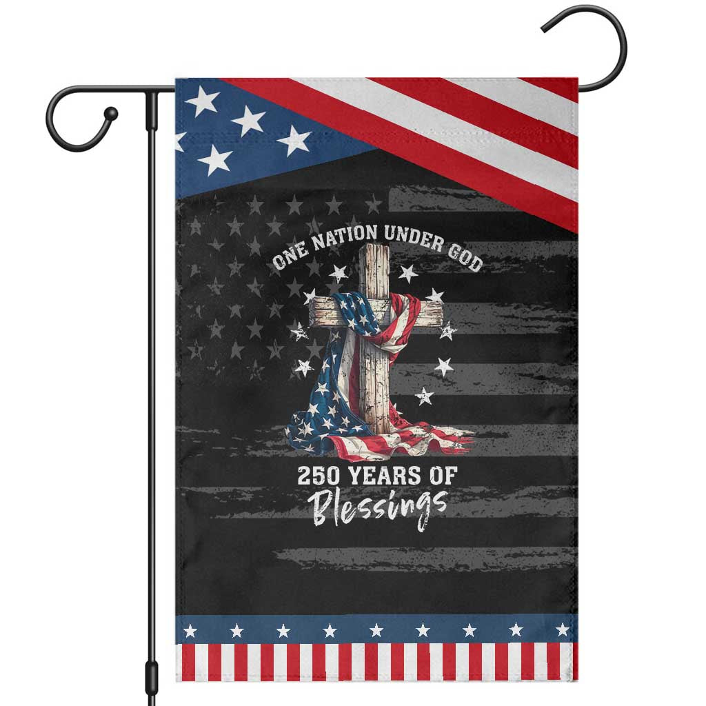 250th Anniversary USA Patriotic Garden Flag One Nation Under God US 250 Flag Cross 4th Of July TS10 Distressed Black Blue Print Your Wear