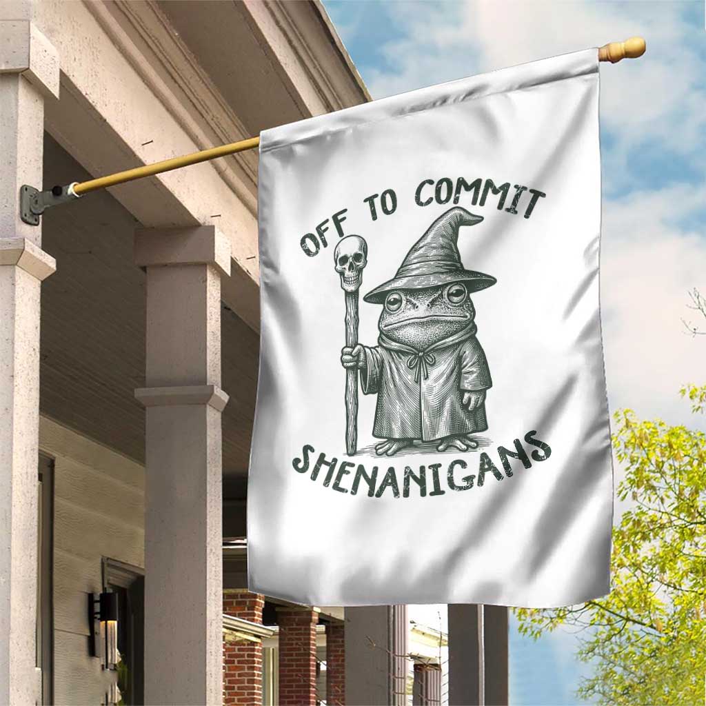Wizard Frog Garden Flag Funny Off to Commit Shenanigans TS10 Print Your Wear