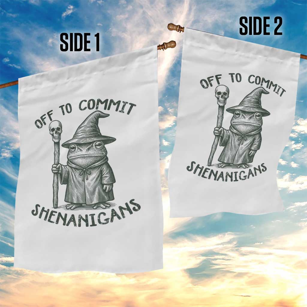 Wizard Frog Garden Flag Funny Off to Commit Shenanigans TS10 Print Your Wear