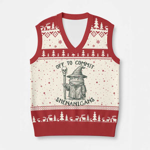 Wizard Frog V-Neck Knit Sweater Vest Funny Off to Commit Shenanigans TS10 Beige Red Print Your Wear