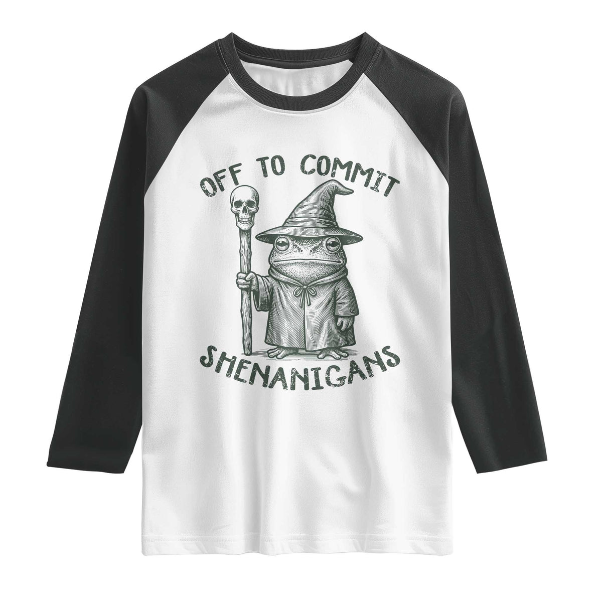 Wizard Frog Raglan Shirt Funny Off to Commit Shenanigans TS10 White Black Print Your Wear