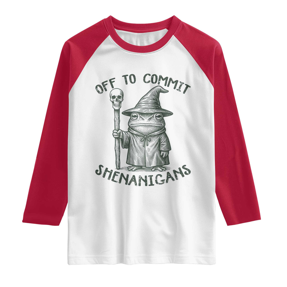 Wizard Frog Raglan Shirt Funny Off to Commit Shenanigans TS10 White Red Print Your Wear