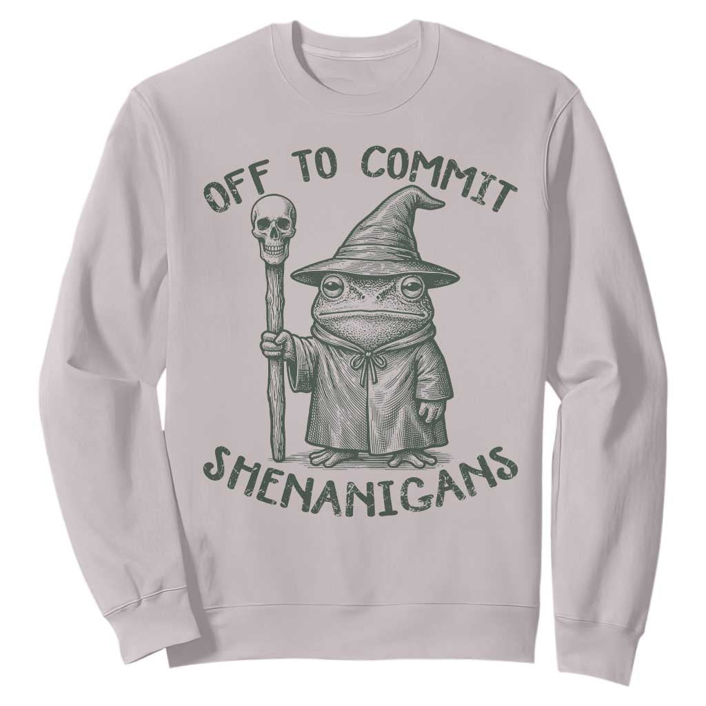 Wizard Frog Sweatshirt Funny Off to Commit Shenanigans TS10 Ice Gray Print Your Wear