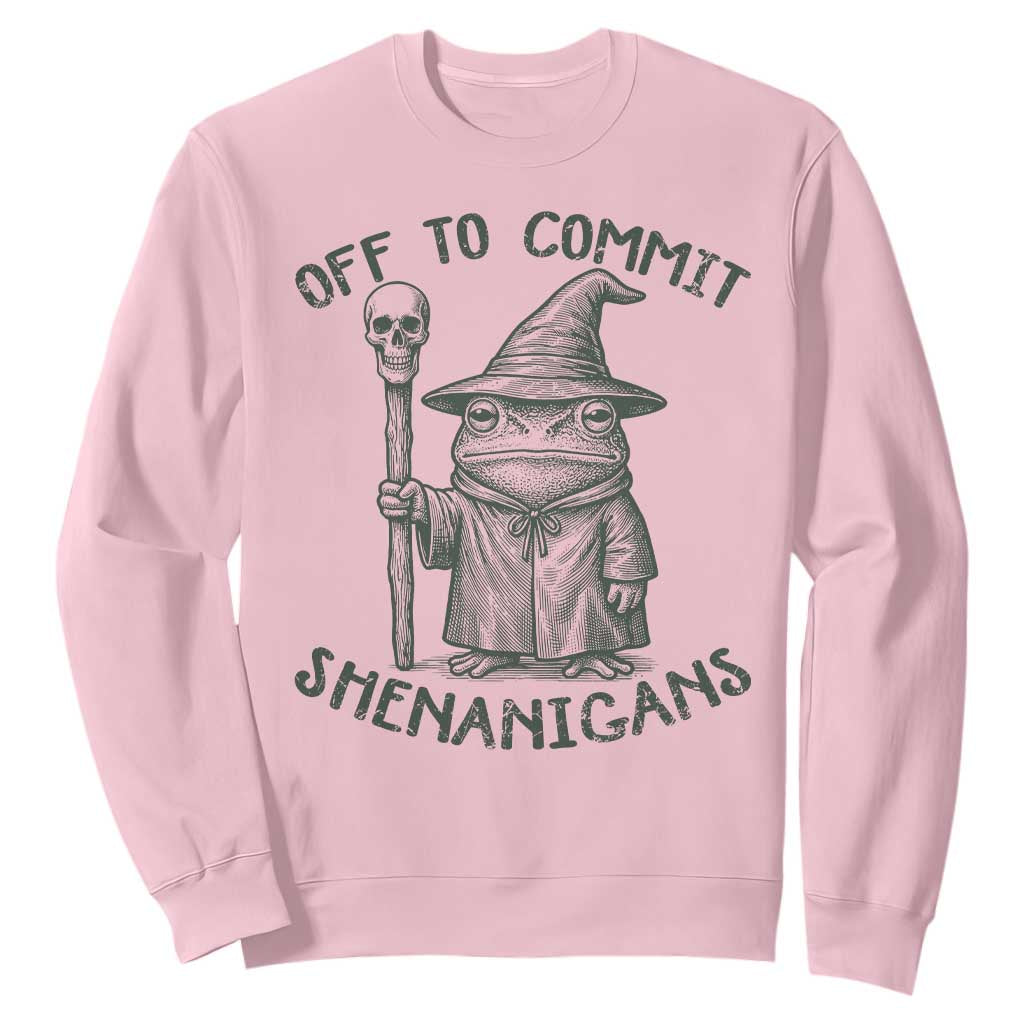 Wizard Frog Sweatshirt Funny Off to Commit Shenanigans TS10 Light Pink Print Your Wear