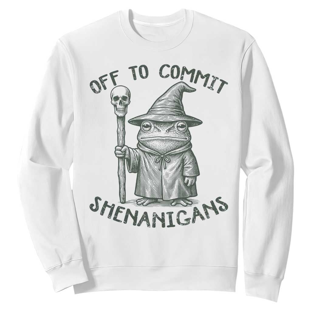 Wizard Frog Sweatshirt Funny Off to Commit Shenanigans TS10 White Print Your Wear