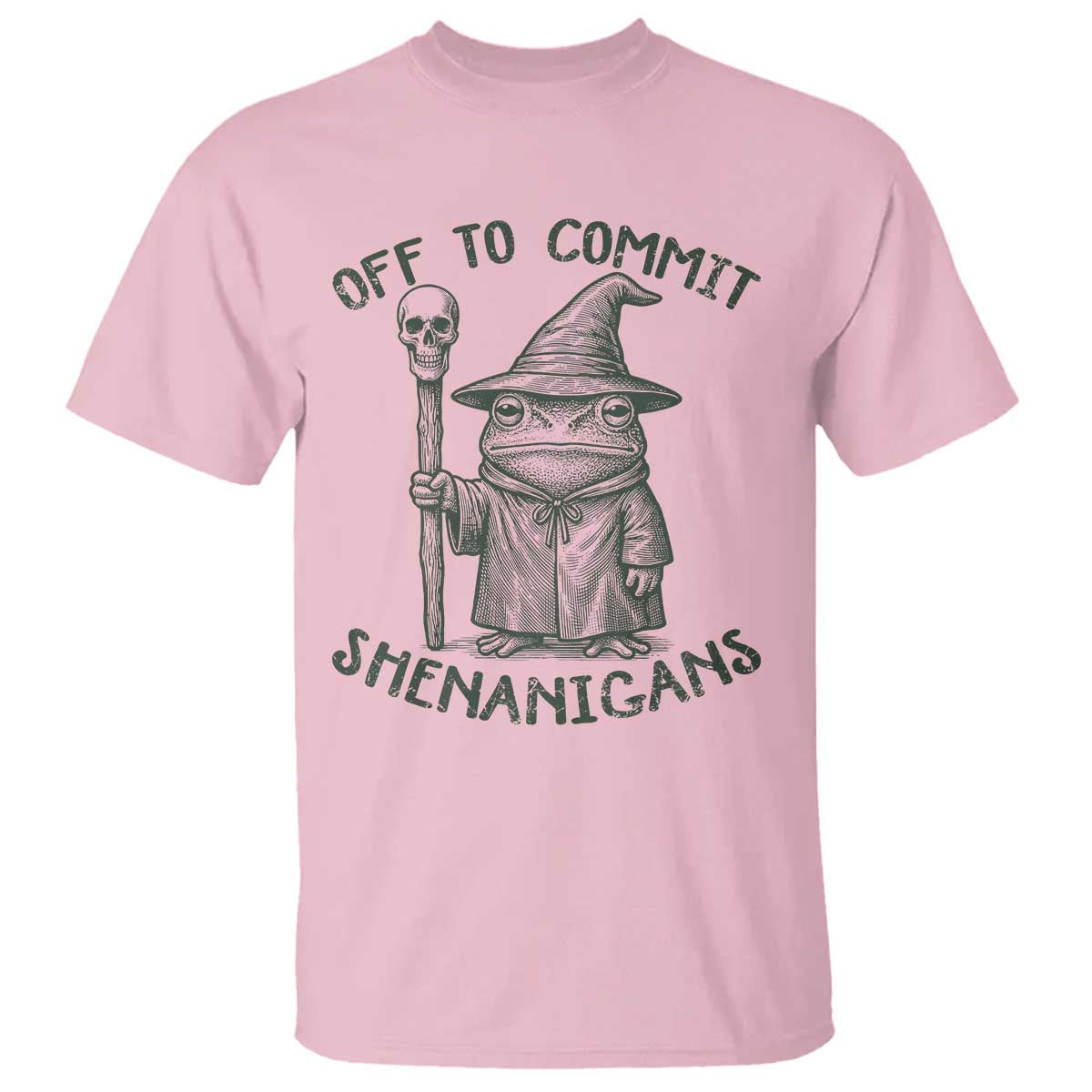 Wizard Frog T Shirt Funny Off to Commit Shenanigans TS10 Light Pink Print Your Wear