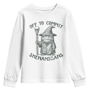 Wizard Frog Youth Sweatshirt Funny Off to Commit Shenanigans TS10 White Print Your Wear